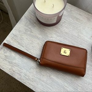 Ralph Lauren Wristlet Wallet Tan Camel Brown